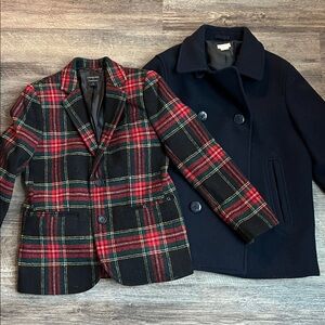 J.Crew Crewcuts Boys Jackets Lot of 2 Sz 8 Plaid Blazer + Classic Wool Coat ✔️
